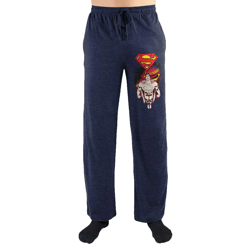 Red Superman Flying Logo Print Men's Sleepwear Lounge Pants