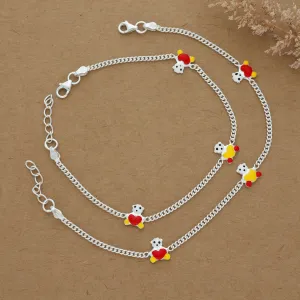 Red Teddy Silver Kid Anklet(Pair)