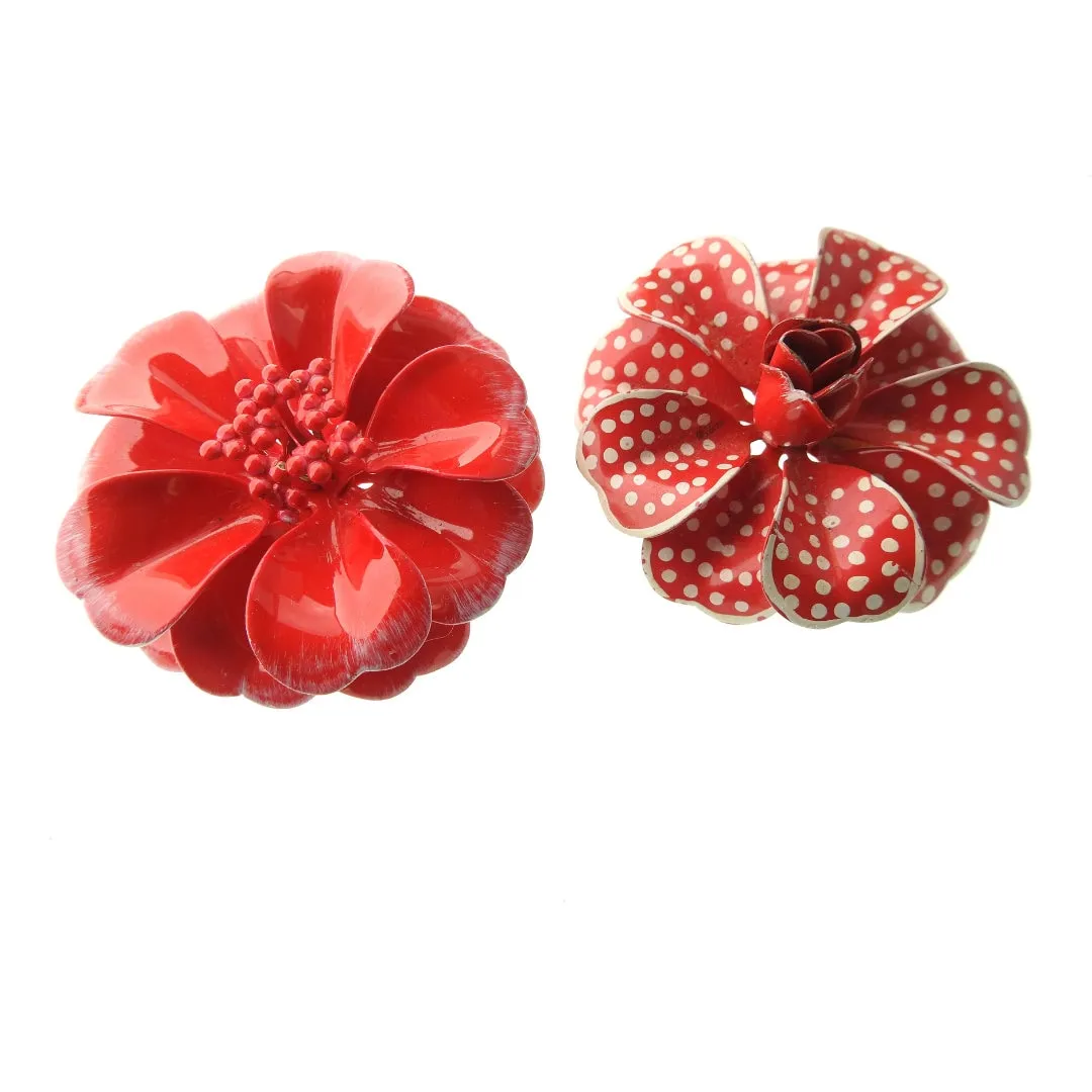 Red Vintage Enamel Brooches
