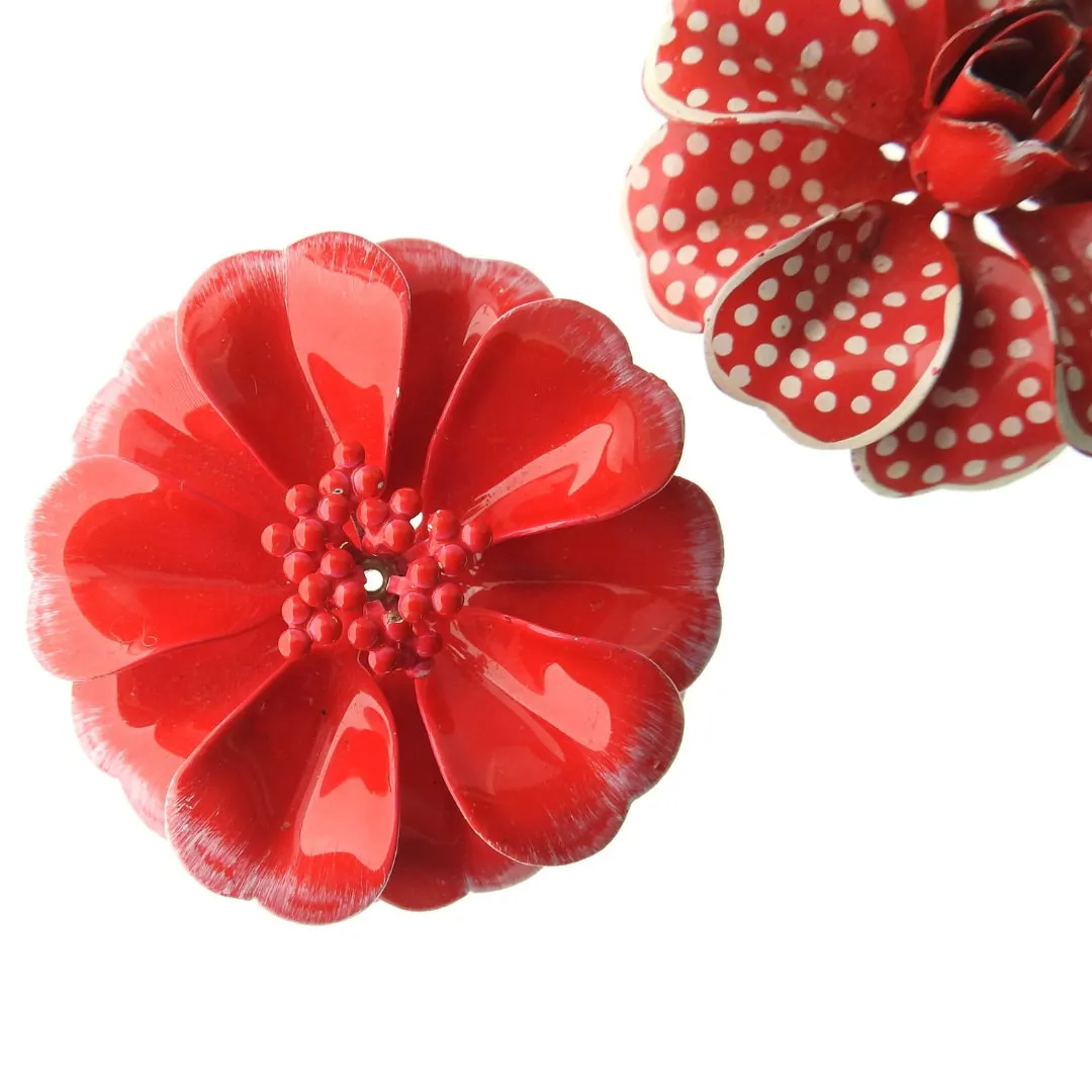 Red Vintage Enamel Brooches