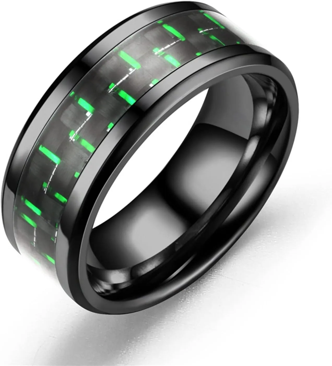 Red/Green/Blue Inlay Tungsten Carbide Ring Black Wedding Band Polished Finish Edges Men’s Ring Comfort Fit for Men