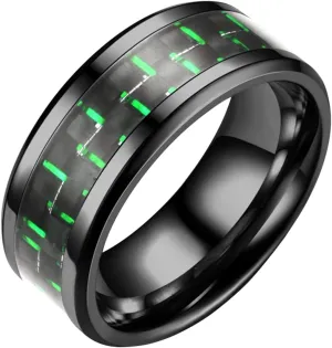 Red/Green/Blue Inlay Tungsten Carbide Ring Black Wedding Band Polished Finish Edges Men’s Ring Comfort Fit for Men