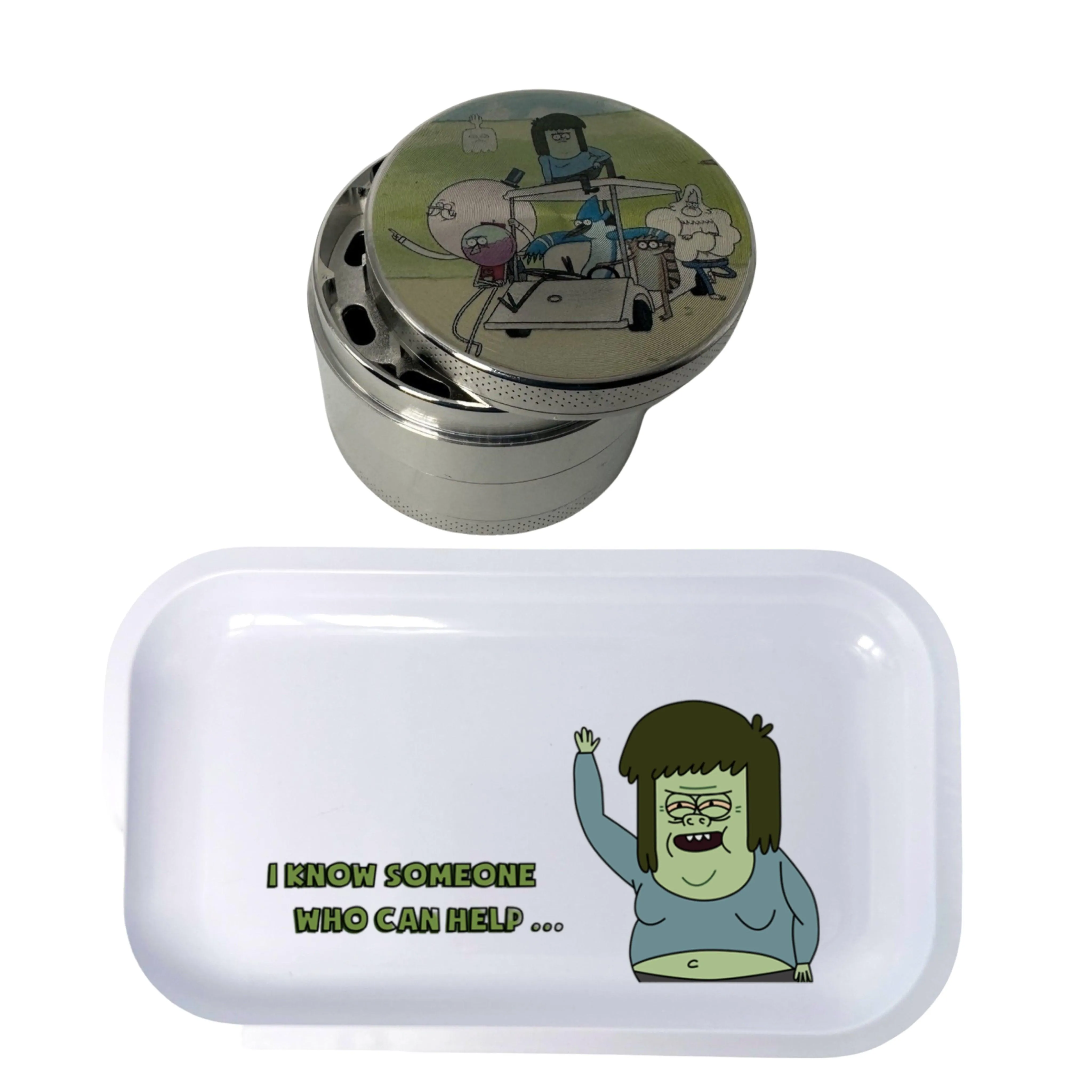 Regular Show Cartoon Spice Grinder, Stash Jar, Rolling Tray Set