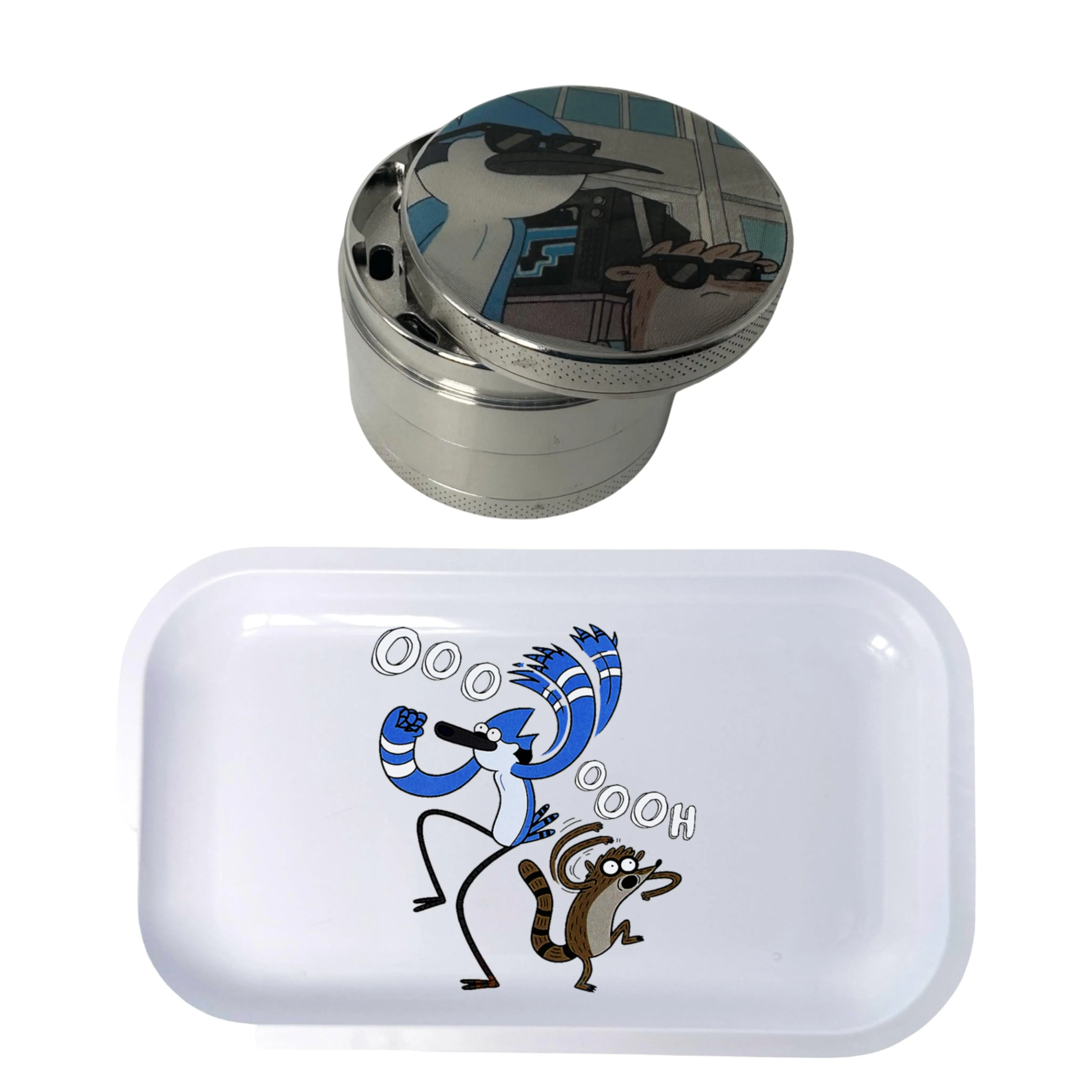 Regular Show Cartoon Spice Grinder, Stash Jar, Rolling Tray Set