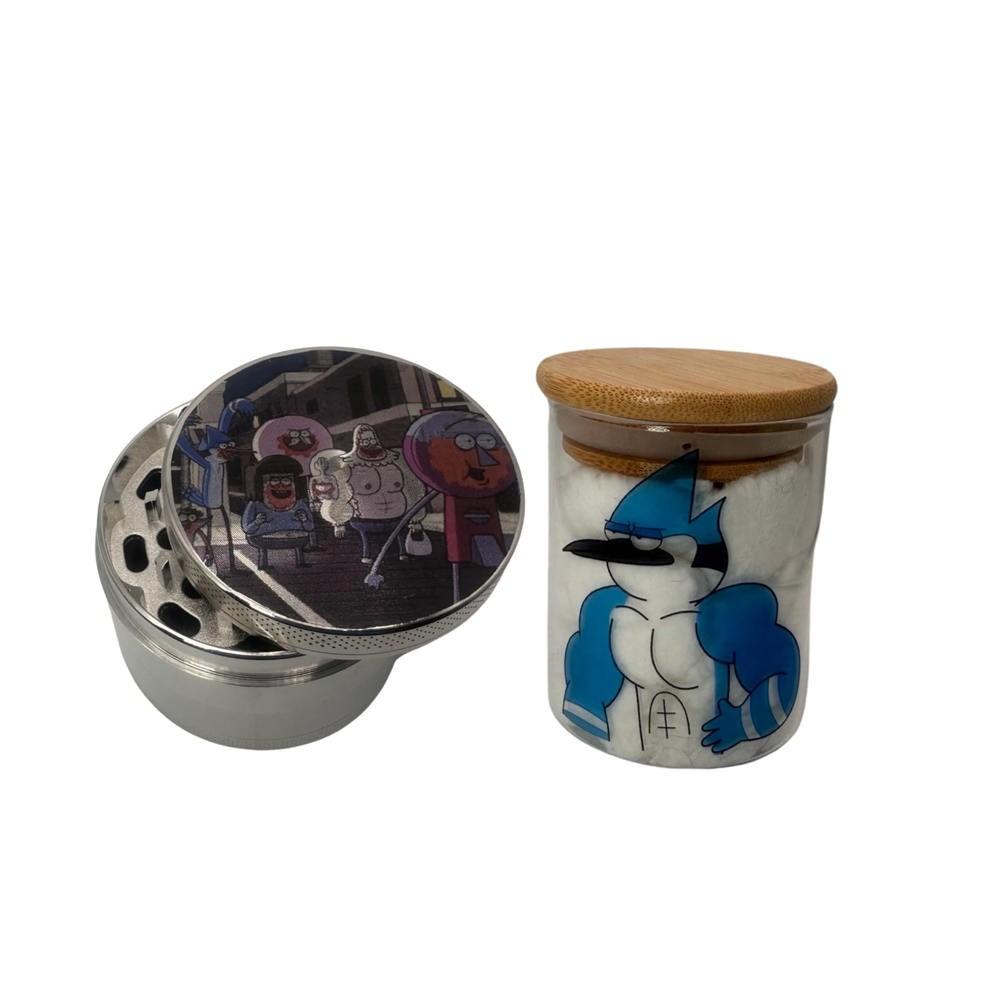 Regular Show Cartoon Spice Grinder, Stash Jar, Rolling Tray Set