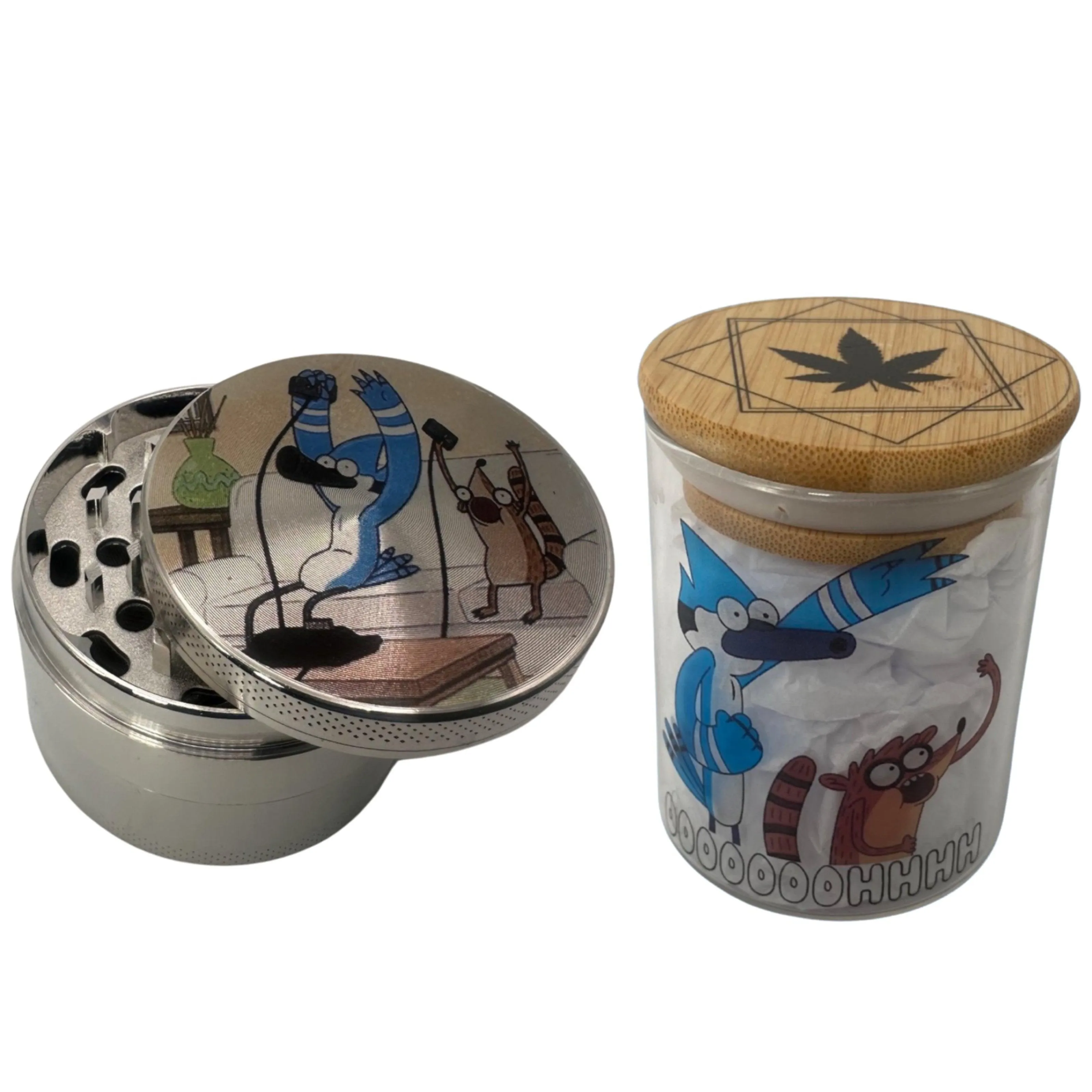Regular Show Cartoon Spice Grinder, Stash Jar, Rolling Tray Set