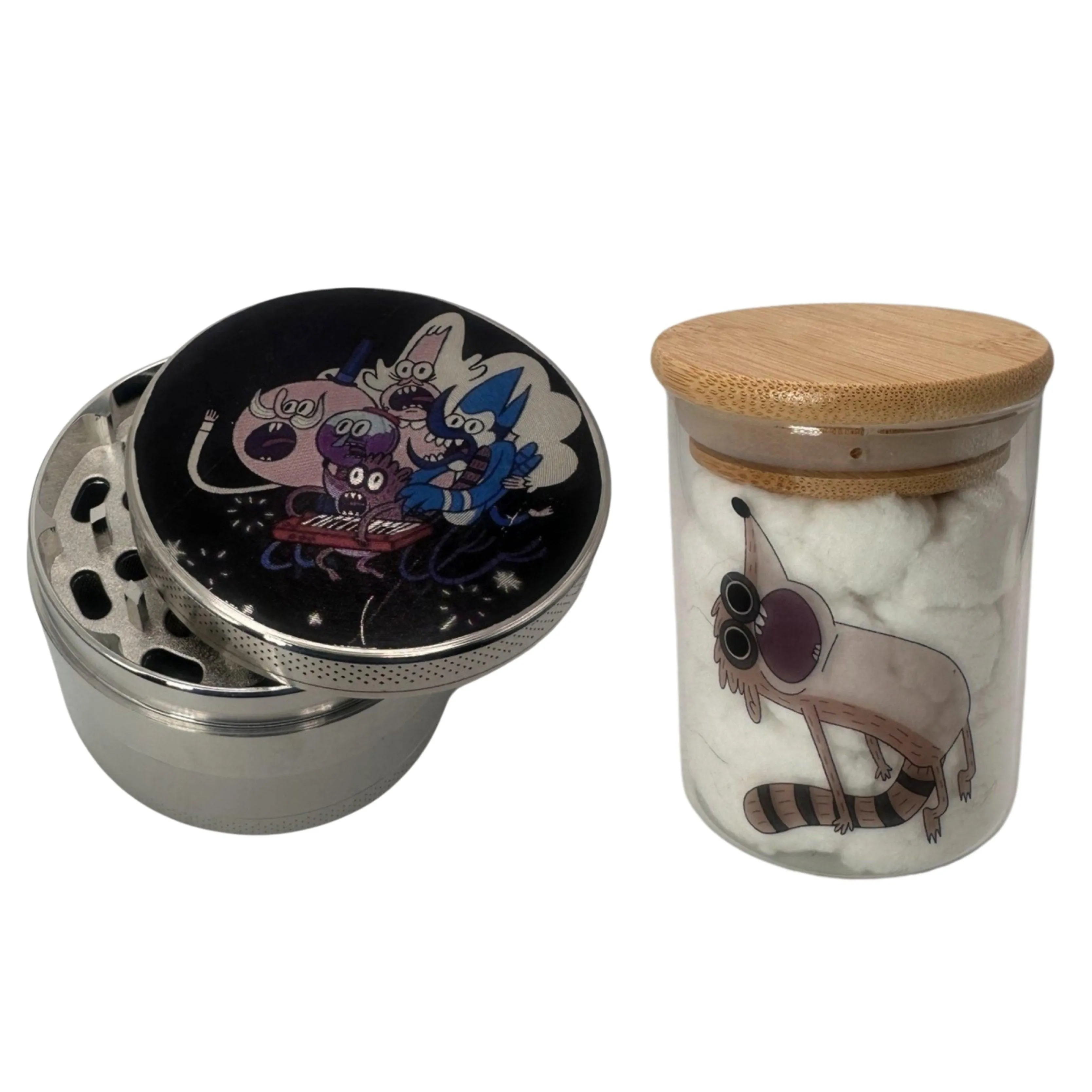 Regular Show Cartoon Spice Grinder, Stash Jar, Rolling Tray Set