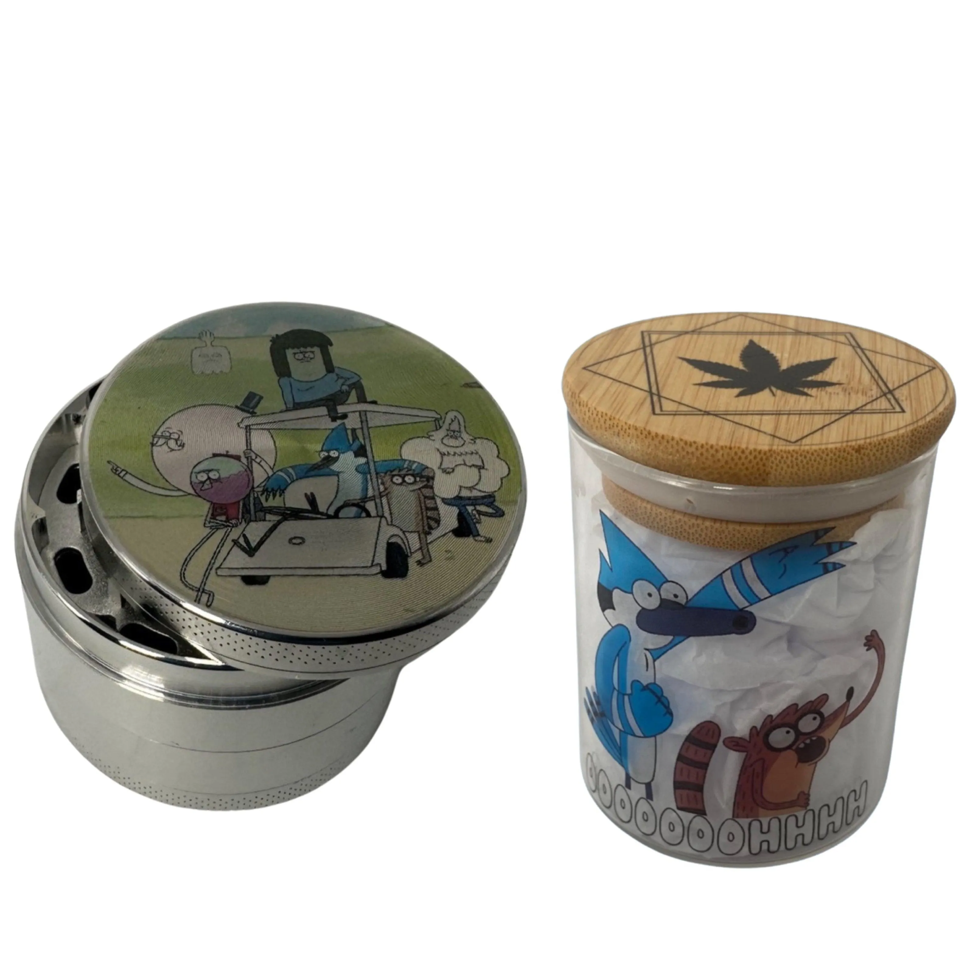 Regular Show Cartoon Spice Grinder, Stash Jar, Rolling Tray Set