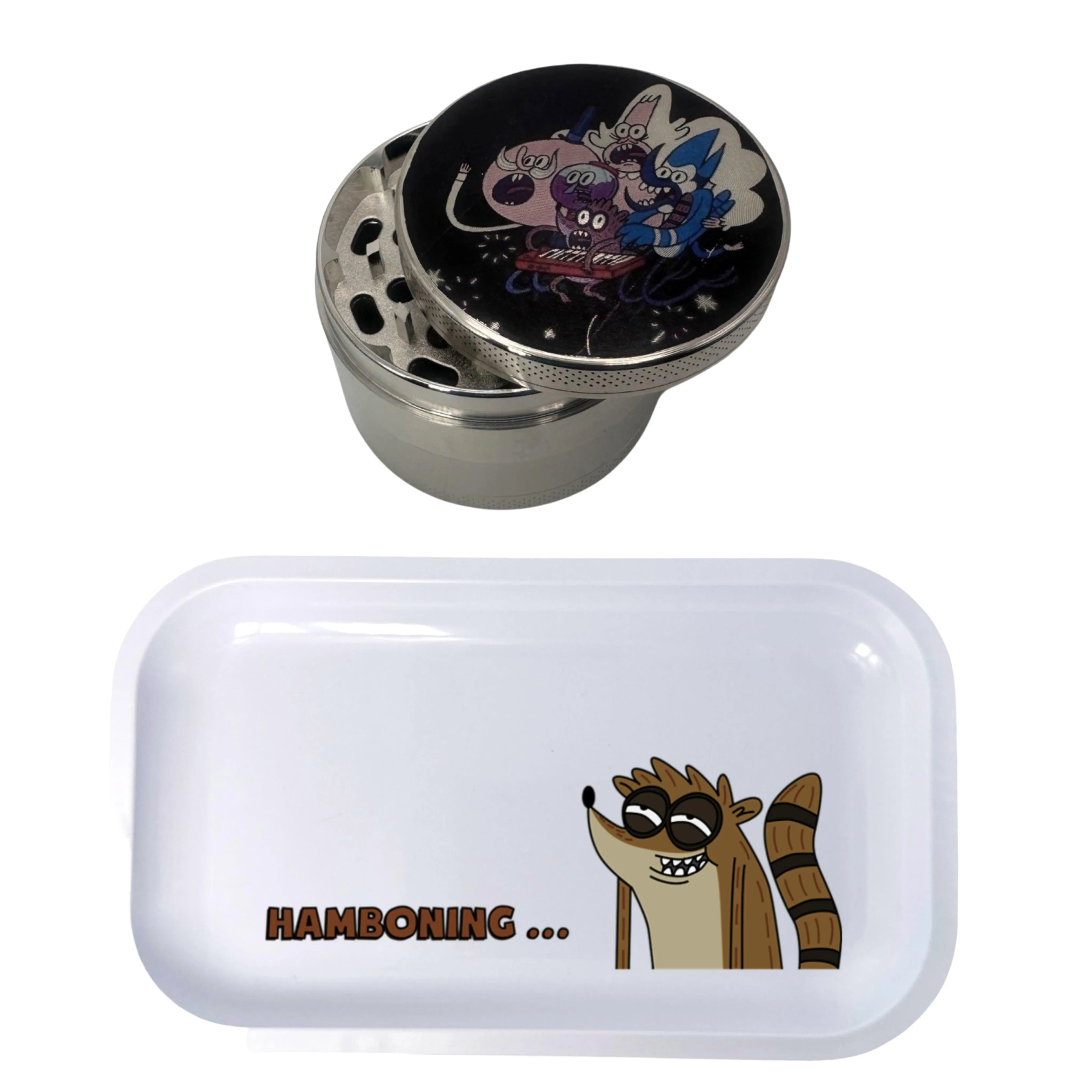 Regular Show Cartoon Spice Grinder, Stash Jar, Rolling Tray Set