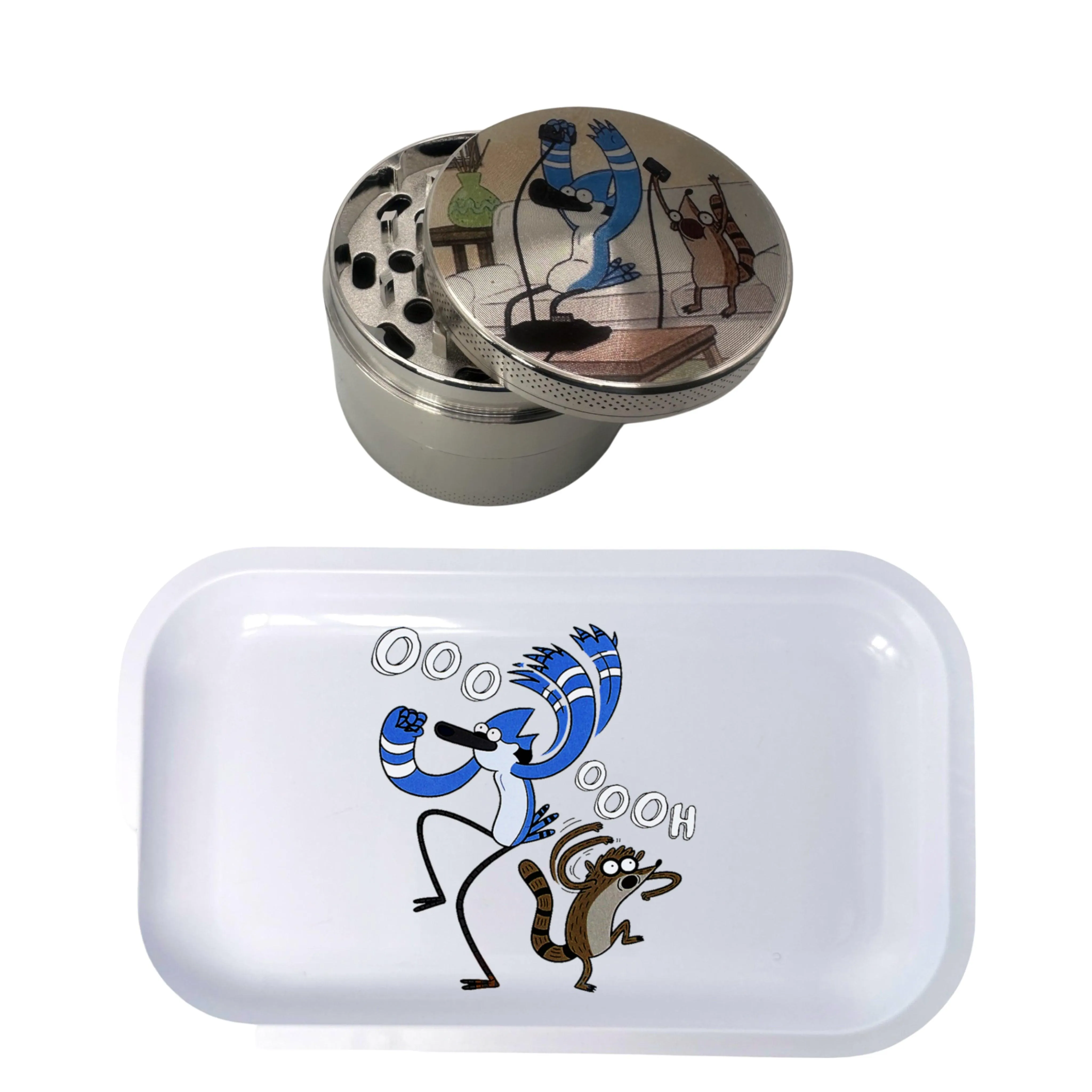 Regular Show Cartoon Spice Grinder, Stash Jar, Rolling Tray Set