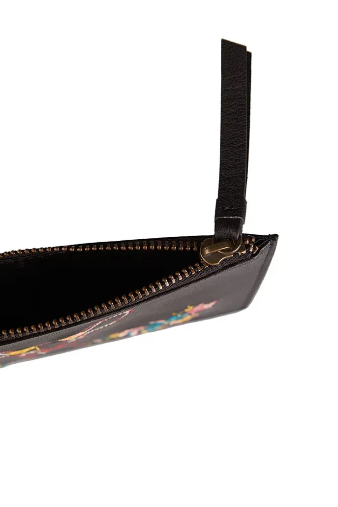 Remi Embroidered Leather Coin Purse