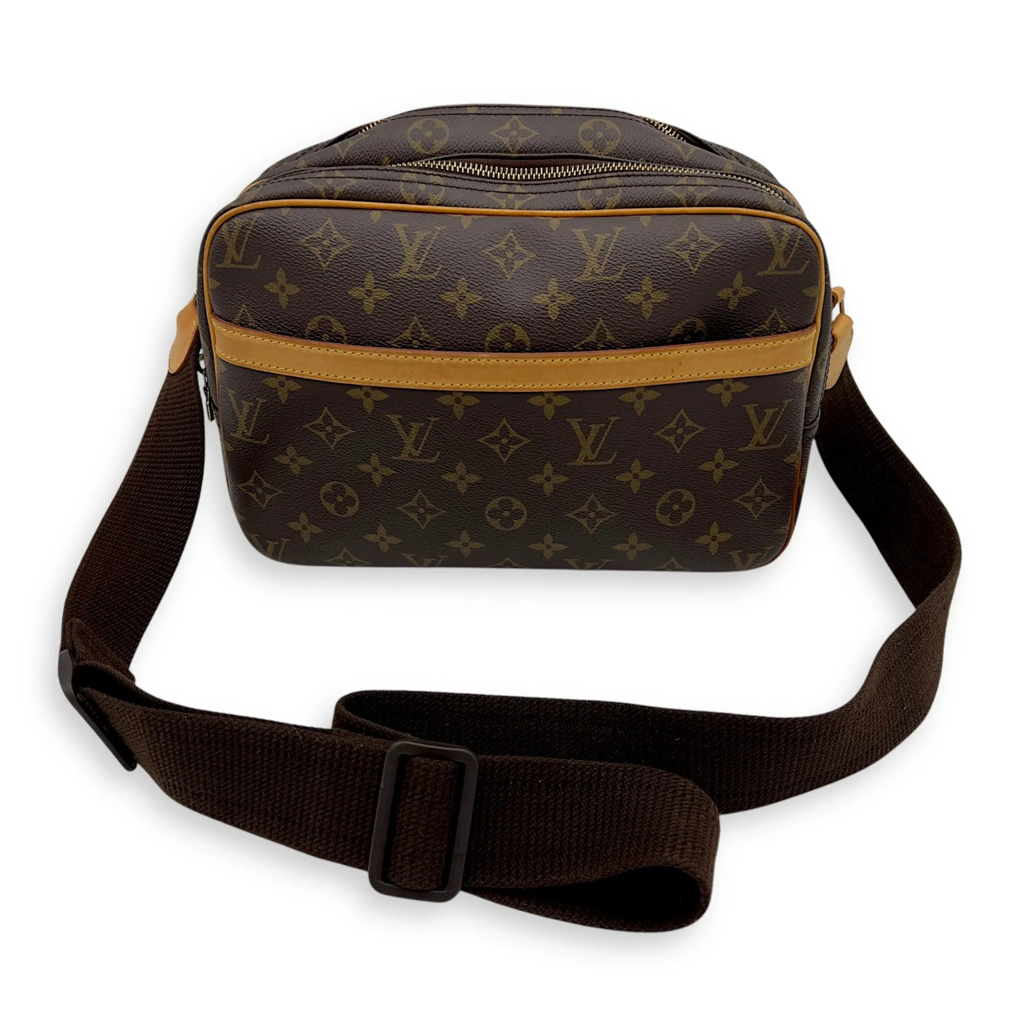Reporter Messenger Brown in Monogram Coated Canvas, Gold hardware