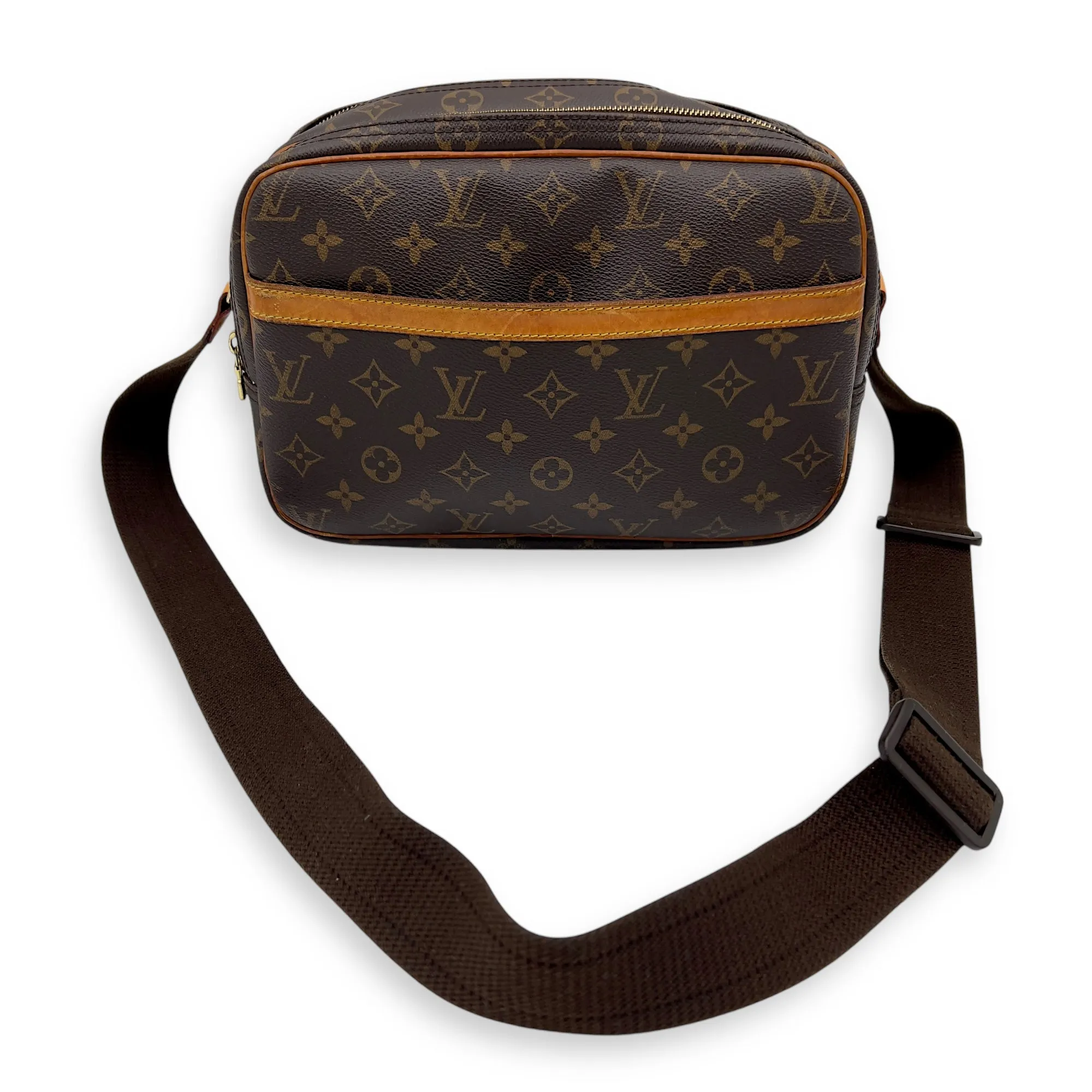 Reporter Messenger PM Brown in Monogram Coated Canvas, Gold hardware