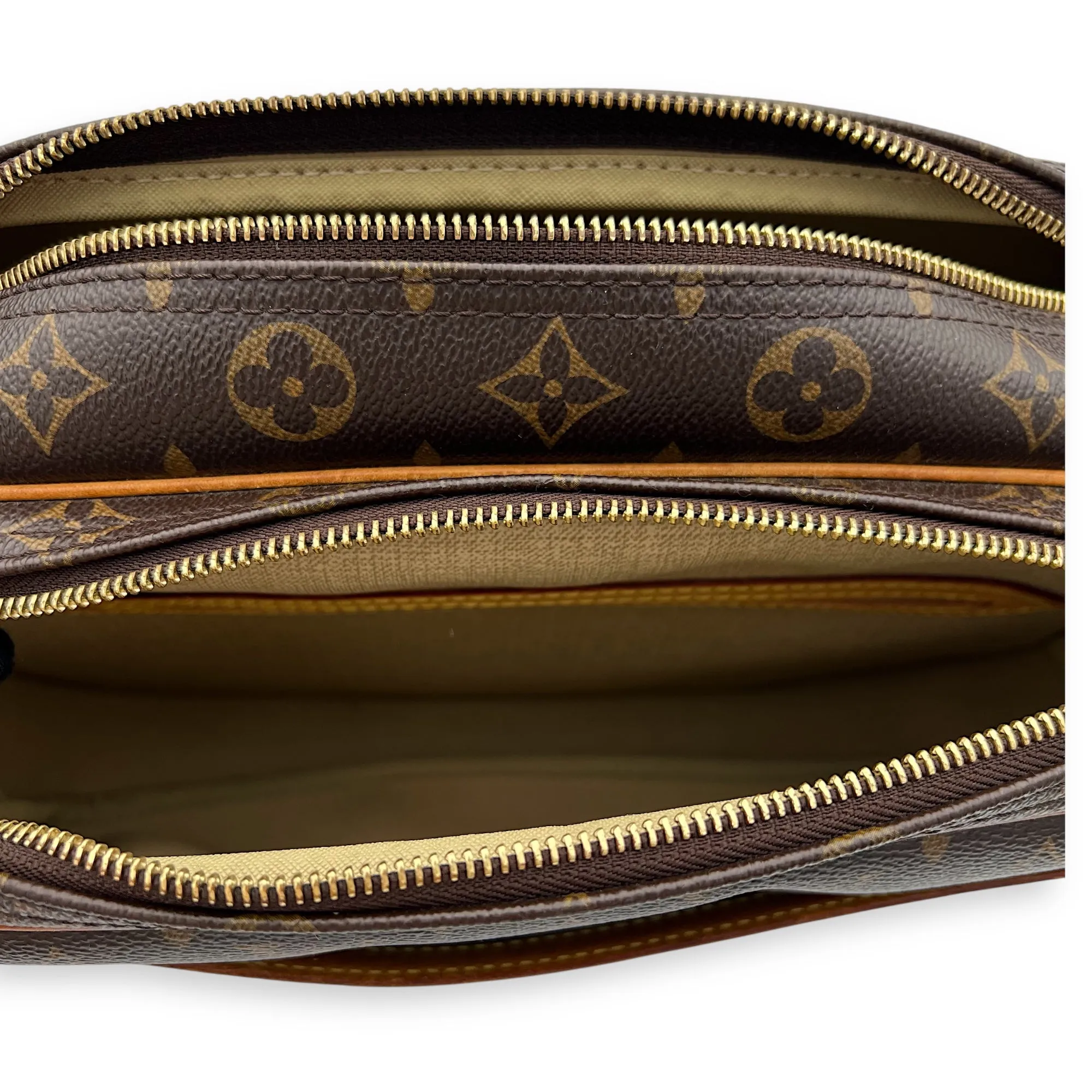 Reporter Messenger PM Brown in Monogram Coated Canvas, Gold hardware