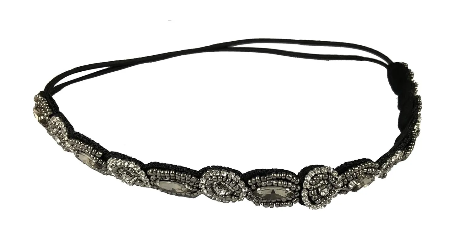 Rhinestone Beaded Hair Hoops Headbands Jewels Workmanship Headbands Elastic Non Slip Hair Bands Women Lady Girls Hair Straps Jewelry Accessories (Black)