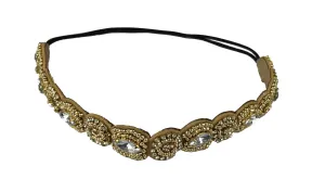 Rhinestone Beaded Headbands - Jewels Workmanship Elastic Non Slip Bands Women Lady Girls Hair Straps Jewelry Accessories (Gold)