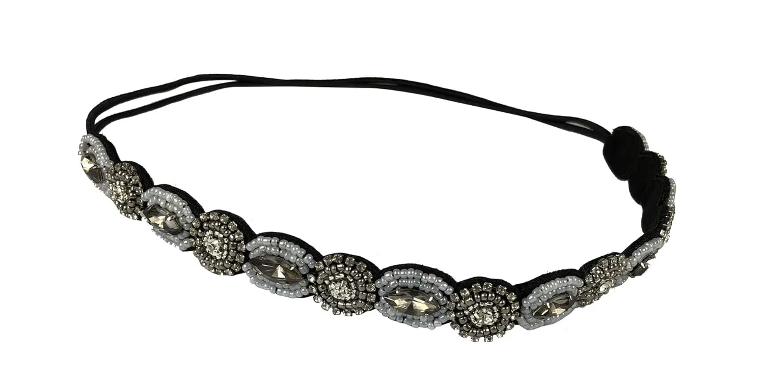 Rhinestone Beaded Headbands - Jewels Workmanship Elastic Non Slip Hair Bands Women Lady Girls - Jewelry Accessories (White)