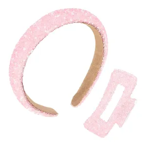 Rhinestone Headband Large Hair Claw Clip, Pink Crystal Headband Womens Headband Thick Hairbands, Hair Claws Wide Padded Headbands Hair Accessories for Women Girls