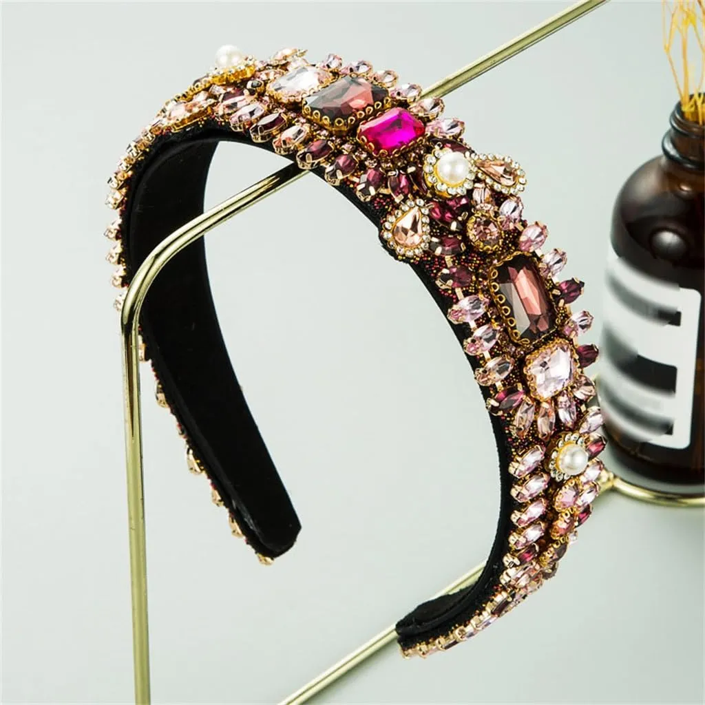 Rhinestone Pearl Velvet Hair Bands for Women with Small Steel Beads Decorative Hair Accessories