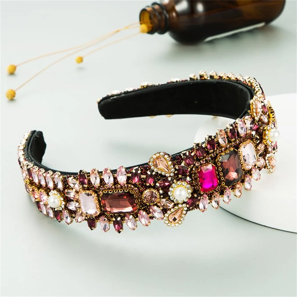 Rhinestone Pearl Velvet Hair Bands for Women with Small Steel Beads Decorative Hair Accessories
