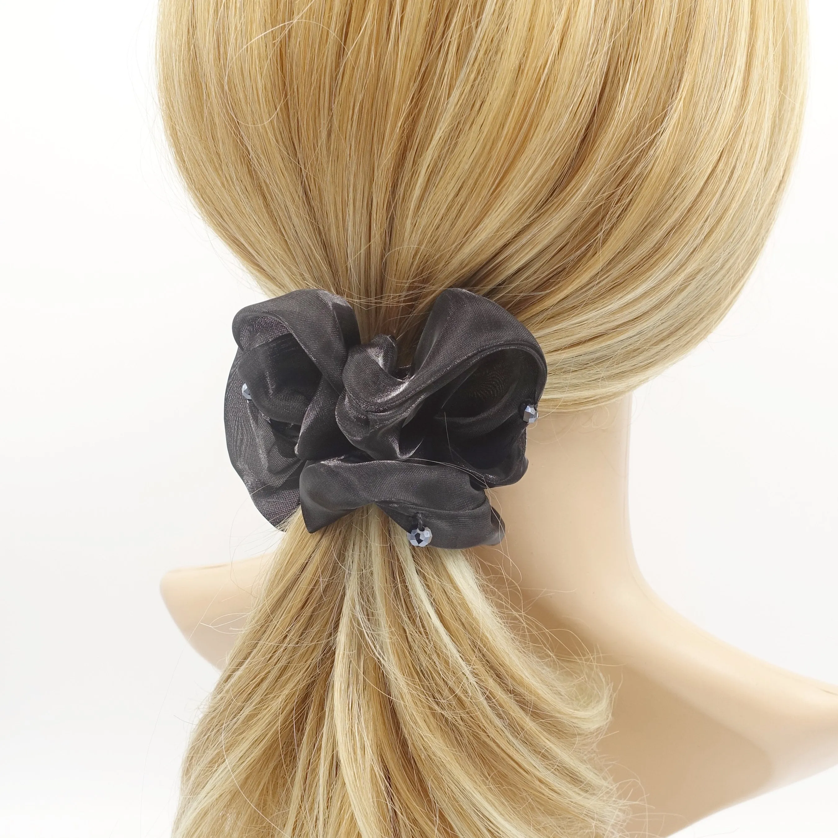 rhinestone sewn organza scrunchies iridescent hair elastic scrunchie for women