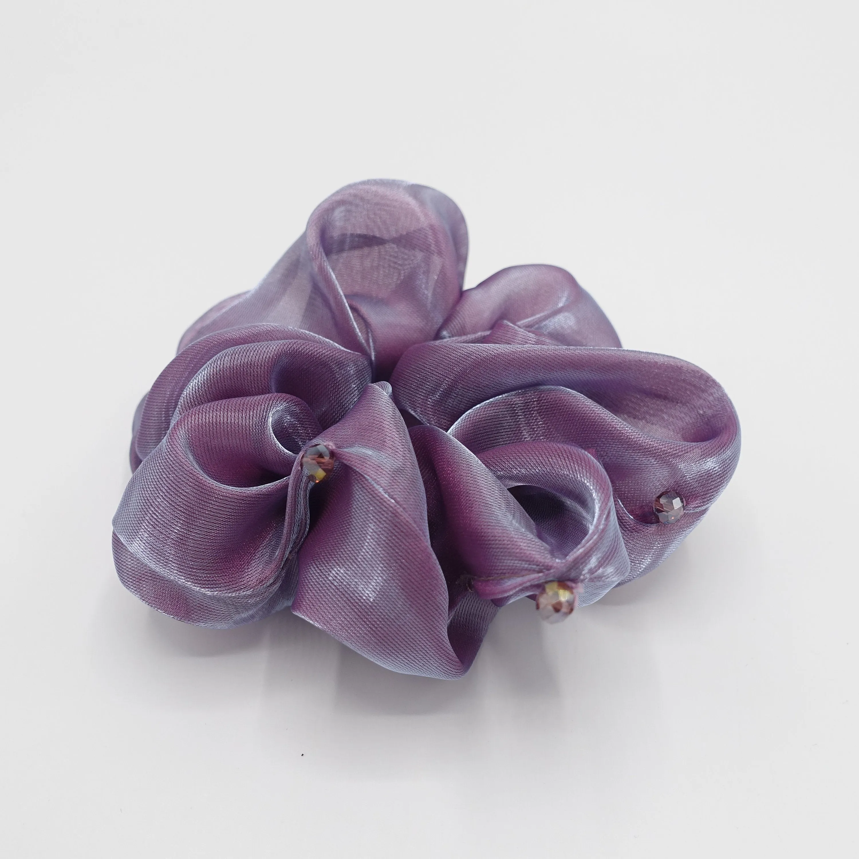 rhinestone sewn organza scrunchies iridescent hair elastic scrunchie for women