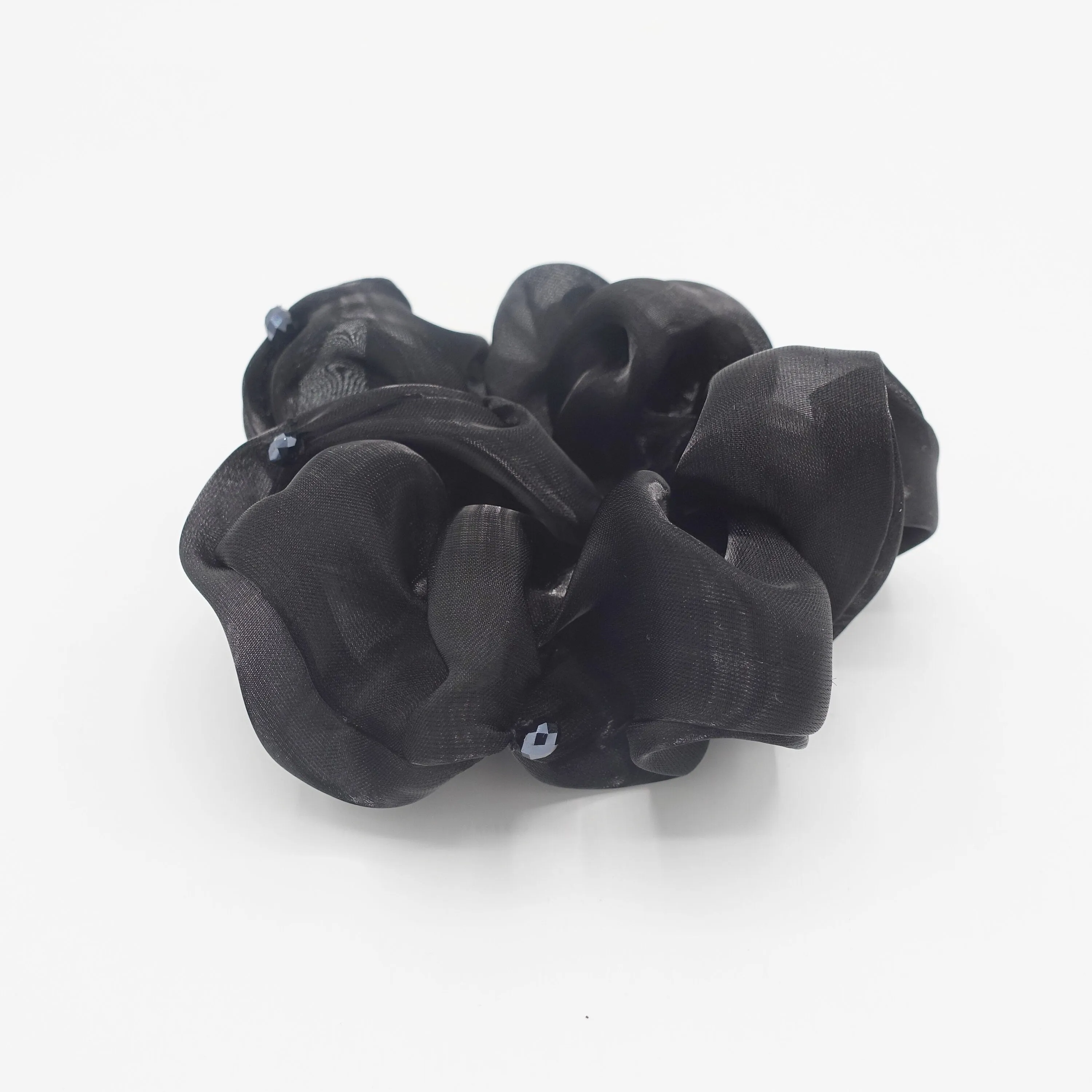 rhinestone sewn organza scrunchies iridescent hair elastic scrunchie for women
