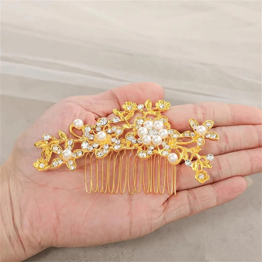 Rhinestones Hair Comb Pin Headband For Women Party Prom Bridal Wedding Hair Accessories Jewelry Gold