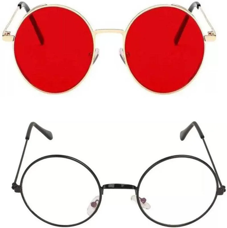 RMKK Round Sunglasses (For Men & Women, Red, Clear)