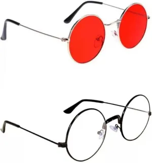 RMKK Round Sunglasses (For Men & Women, Red, Clear)