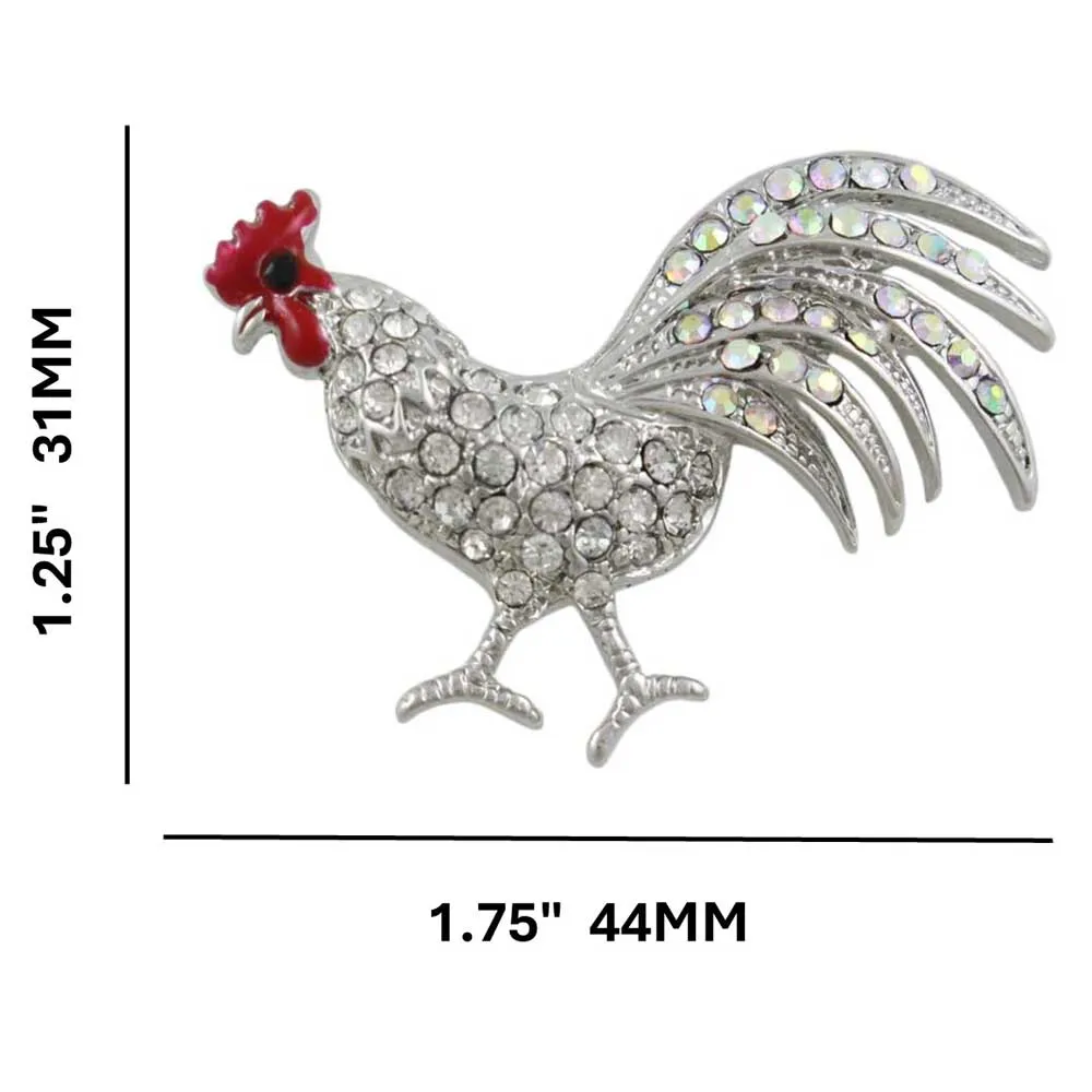 Rooster Brooch Pin with Clear Crystals - PRA509