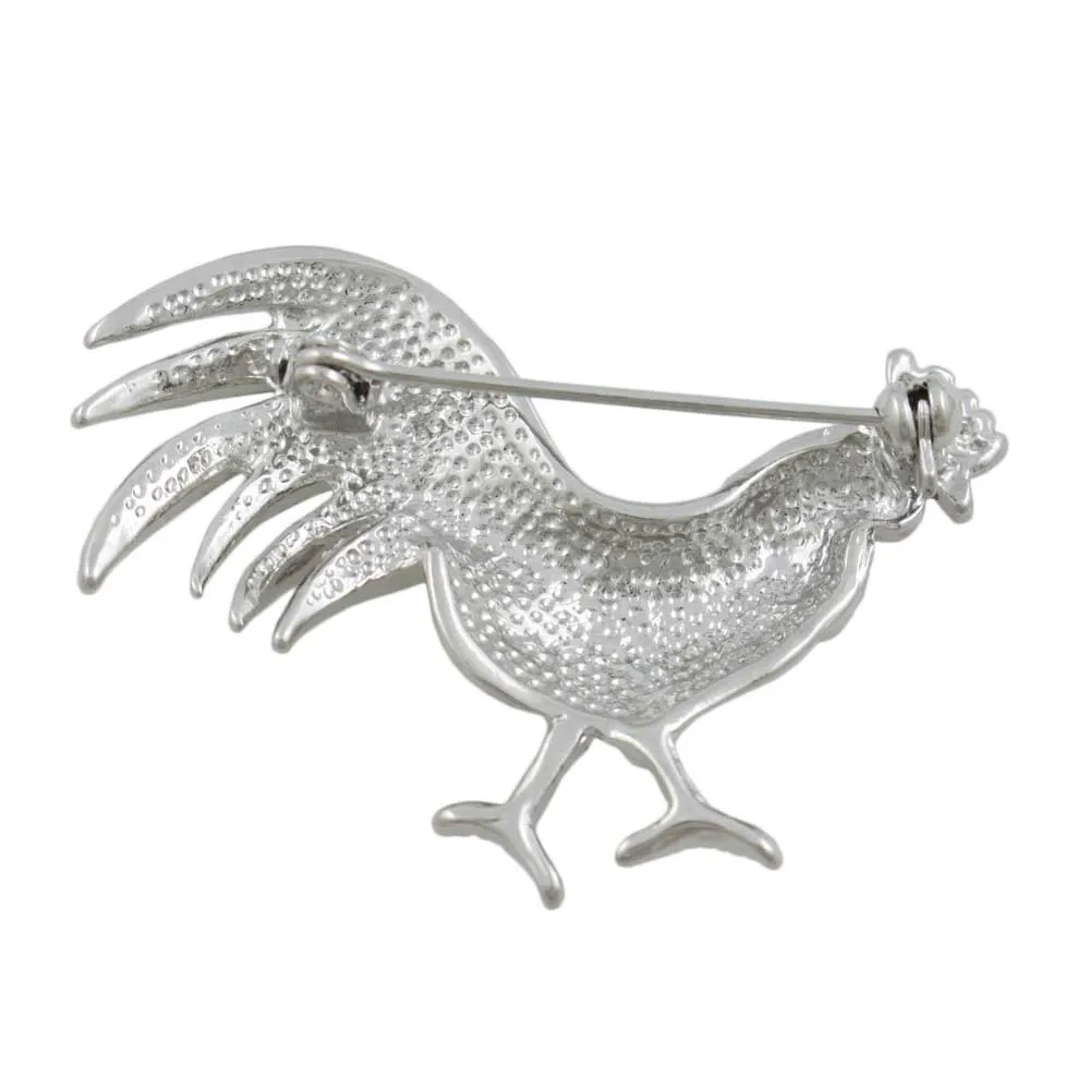 Rooster Brooch Pin with Clear Crystals - PRA509
