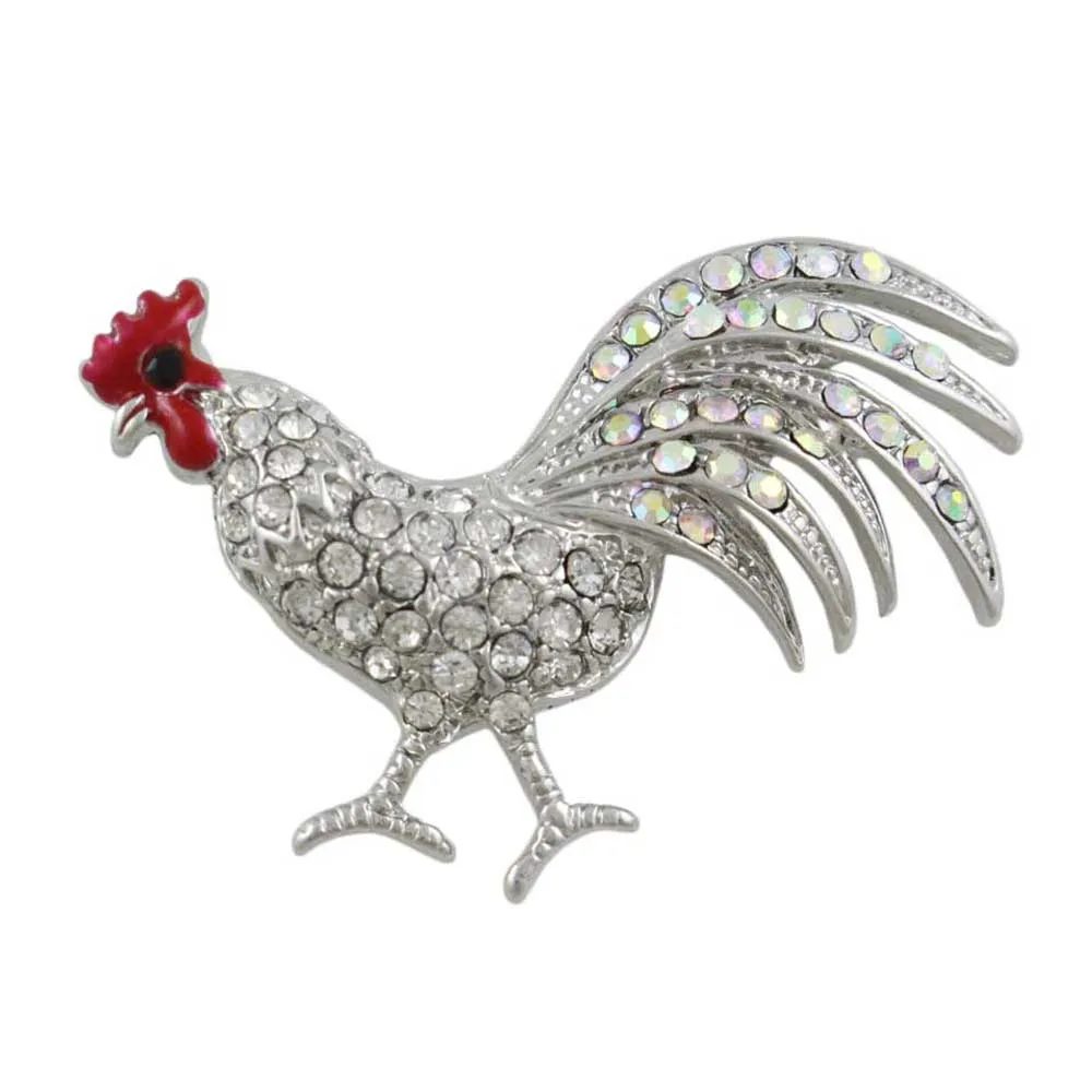 Rooster Brooch Pin with Clear Crystals - PRA509