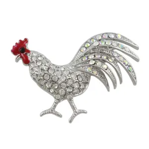 Rooster Brooch Pin with Clear Crystals - PRA509