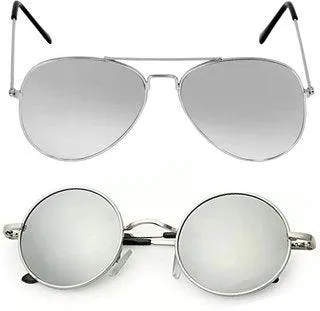 Round, Aviator Sunglasses (For Men & Women, Silver, Silver)