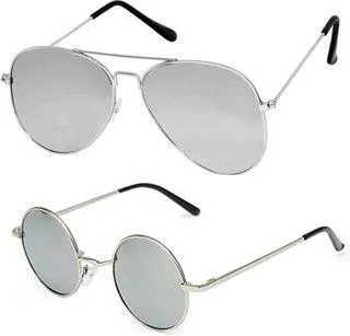 Round, Aviator Sunglasses (For Men & Women, Silver, Silver)