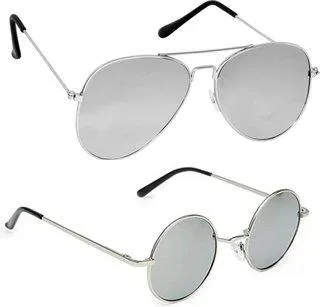 Round, Aviator Sunglasses (For Men & Women, Silver, Silver)