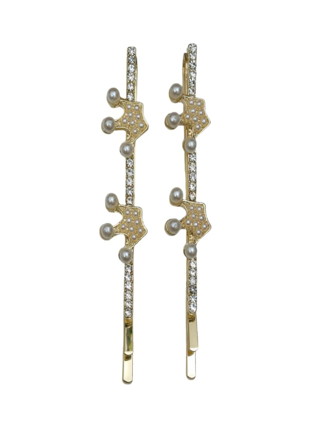 Royal Pearl Crown Embellished Hair Clip- Pack of 2, Golden and White