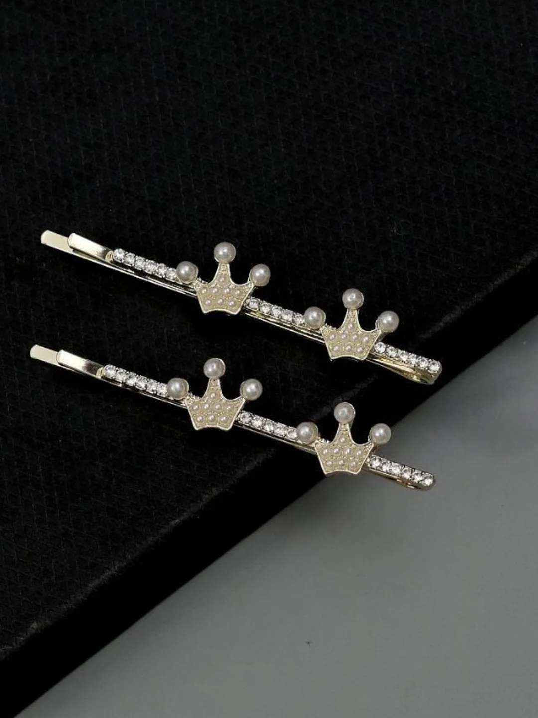 Royal Pearl Crown Embellished Hair Clip- Pack of 2, Golden and White