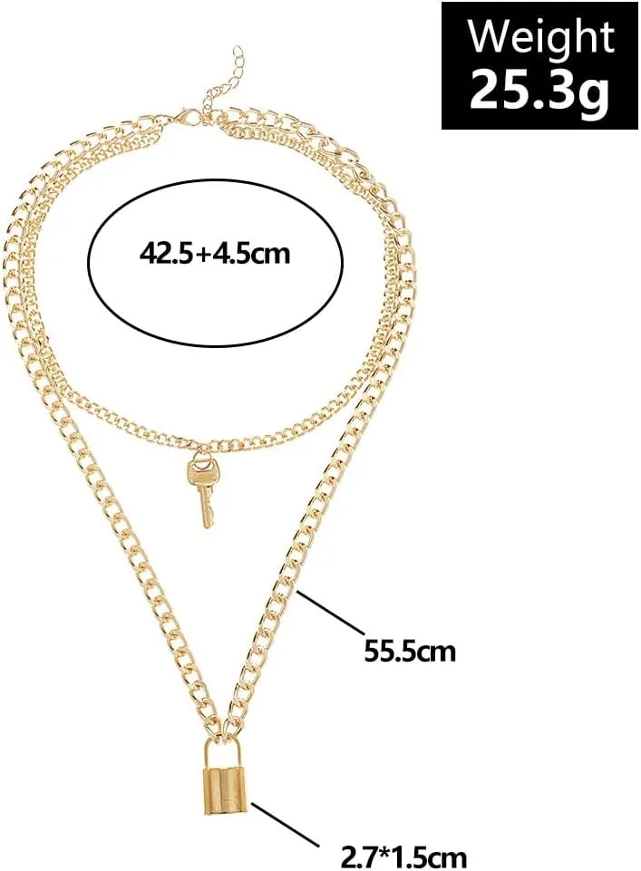 Rrdaily Delicate Lock Key Layered Choker Necklace Personalized Y Pendant Necklace for Him and Her Valentine'S Day Jewelry Gifts