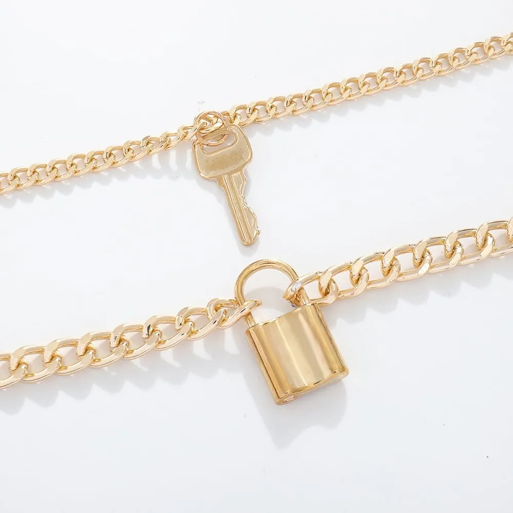 Rrdaily Delicate Lock Key Layered Choker Necklace Personalized Y Pendant Necklace for Him and Her Valentine'S Day Jewelry Gifts
