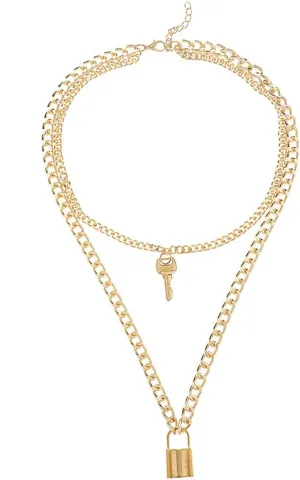 Rrdaily Delicate Lock Key Layered Choker Necklace Personalized Y Pendant Necklace for Him and Her Valentine'S Day Jewelry Gifts
