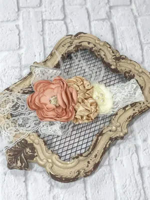 Rustic Flowers & Lace Bow Headband