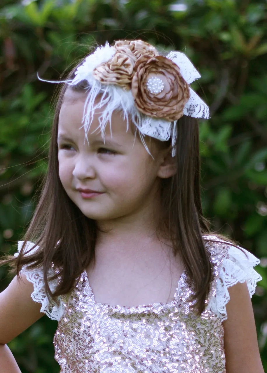 Rustic Flowers & Lace Bow Headband