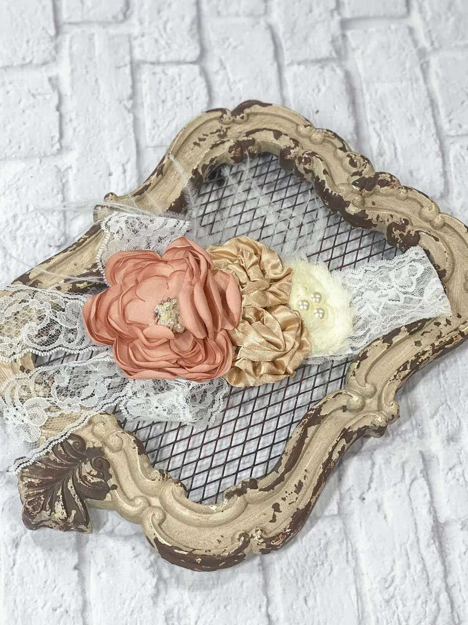 Rustic Flowers & Lace Bow Headband
