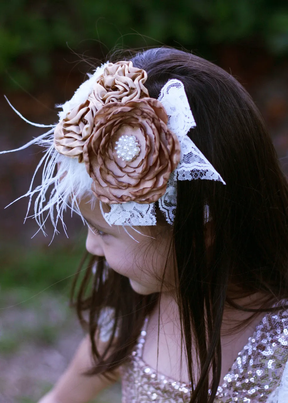 Rustic Flowers & Lace Bow Headband