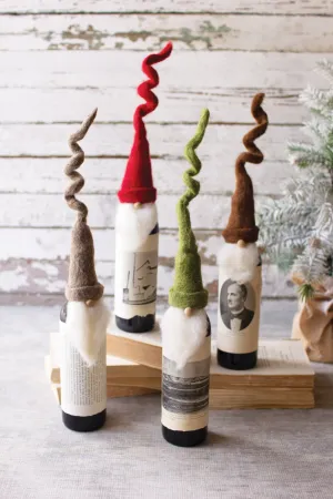 S Of 4 Felt Santa Wine Toppers With Curly Hats