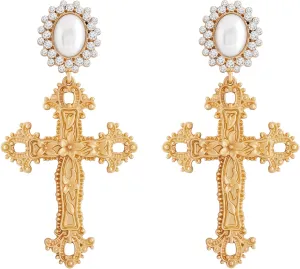 Sacina Gold-tone Cross Dangle Earrings, Gothic Goth Victorian Earrings, Costume Jewelry, Christmas Jewelry Gift for Women