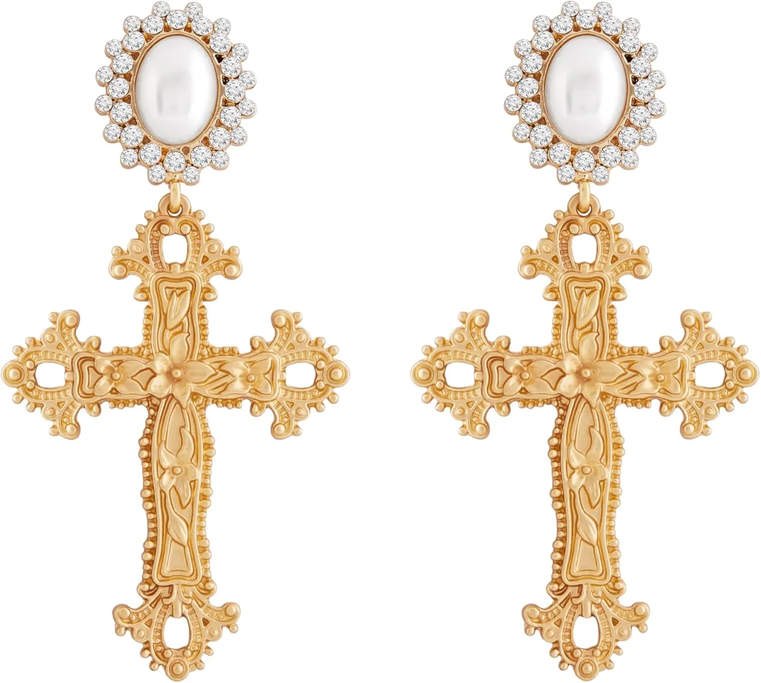 Sacina Gold-tone Cross Dangle Earrings, Gothic Goth Victorian Earrings, Costume Jewelry, Christmas Jewelry Gift for Women