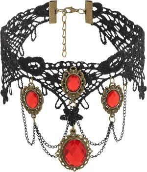 Sacina Gothic Red Victorian Lace Choker, Black Choker, Gothic Vintage Necklace, Goth Jewelry, Christmas Jewelry Gift for Women